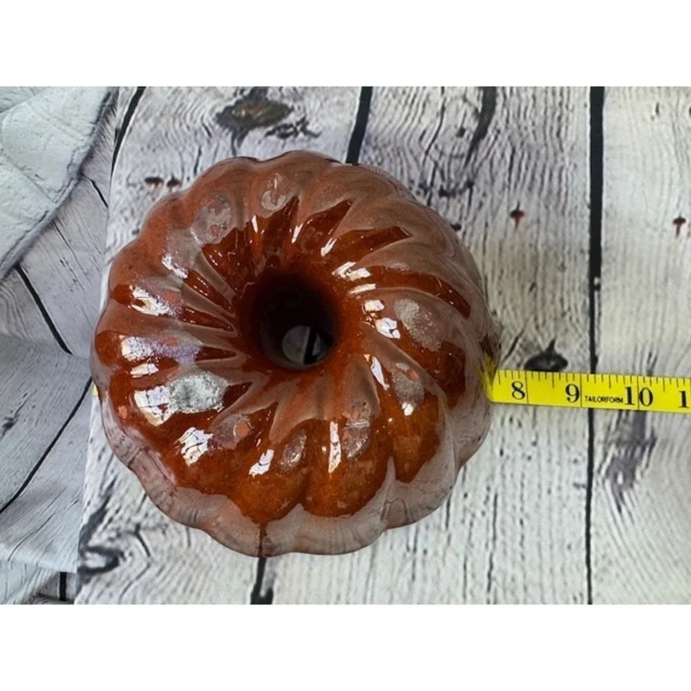 Vintage Brown Drip Glaze Pottery Bundt Cake‎ Pan Mold 7